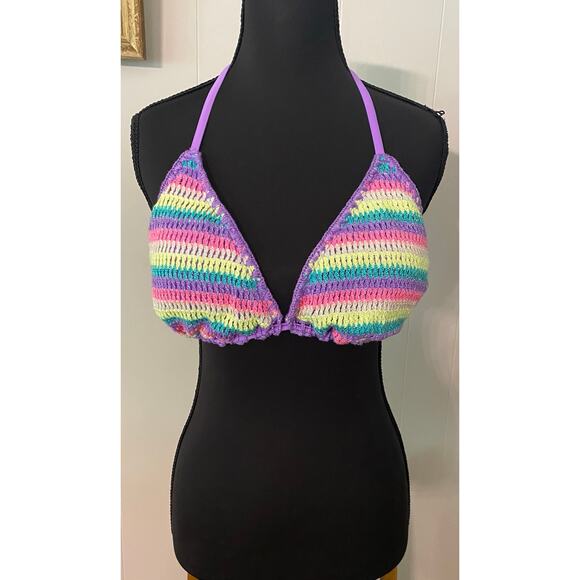 NoBo Crochet Rainbow Triangle String Bikini top Large (11/13) Festival Dopamine - Picture 1 of 5